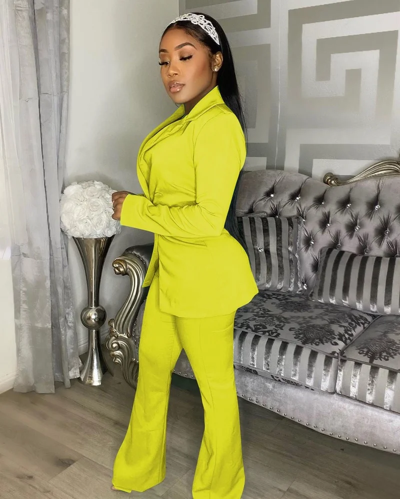 Women Two Piece Sets Solid Color Office Blazer + Elastic Band Pant Suits Fashion Trousers Set Classic Casual Commute Blazer Suit