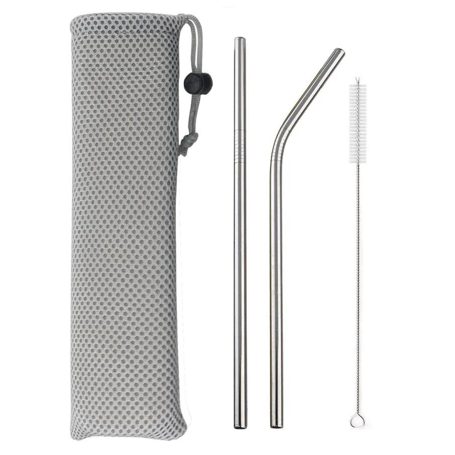 Premium Colorful Stainless Steel Straw Set with Cleaning Brush and Carry Bag