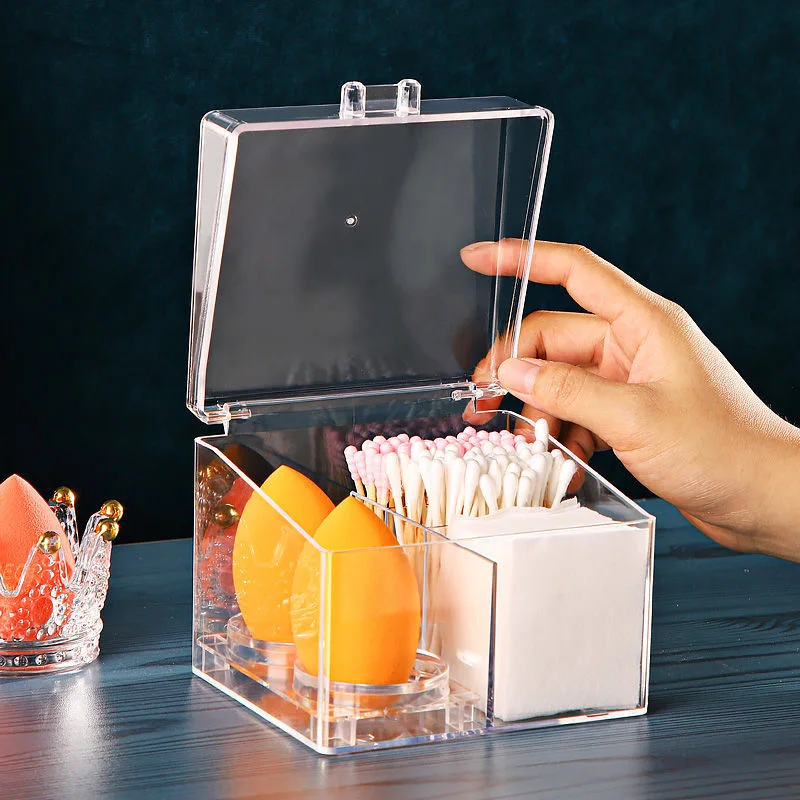 

Transparent Multifunctional Beauty Egg Display Box Cotton Swab Storage Box with Cover Dust-Proof Storage Rack Lipstick Organizer