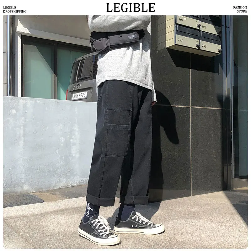 LEGIBLE Men Casual Pockets Hip Hop Denim Cargo Pants Mens Autumn Fashion Vintage Jeans Clothes Male Design Teen Pants