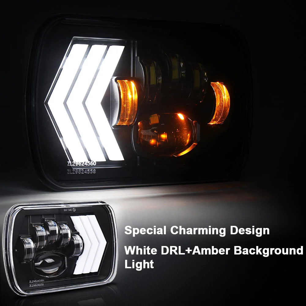 Amber backlight 1 шт. светодиодный проектор для фар прямоугольной формы 7x6 5x7 дюймов, сменный морской светодиодный Луч Hi/Lo, DRL, подходит для фары, лампы для Wrangler - Цвет: Amber backlight