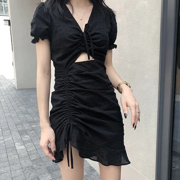 

2020 summer black crop sexy dress for woman bodycon funk aethetic vintage alternative harajuku party dresses