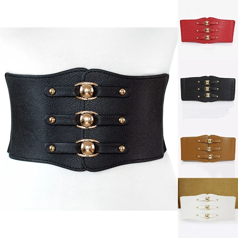 black elastic belt with gold buckle