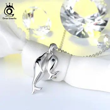 

ORSA JEWELS 925 Sterling Silver Pendant Necklace Silver Color Double Whale Style Necklace Graceful Jewelry For Party SN123