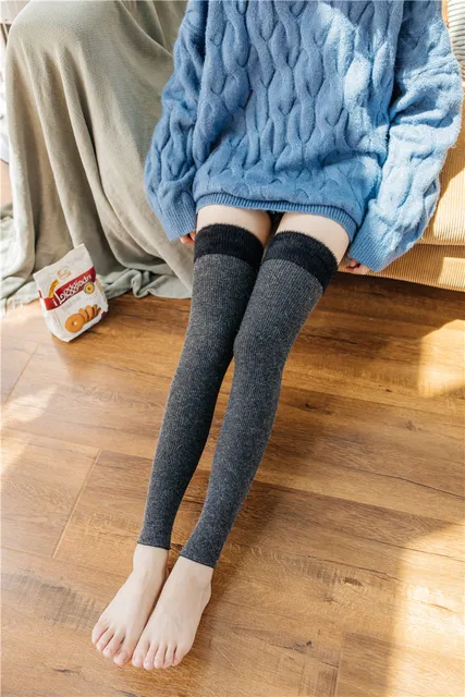 Knitted Patchwork Long Leg Warmer Female Wool Knee High Socks Boot