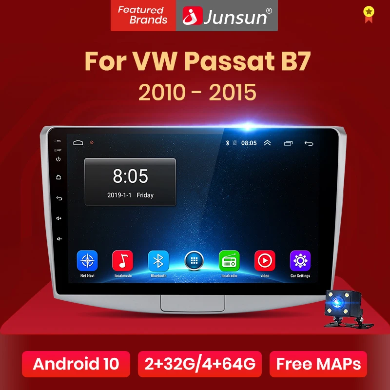 Автомагнитола Junsun V1, 2 + 32 ГБ, Android 10,0, DSP для Passat B7 2010 2015, мультимедийный видеоплеер, навигация GPS, 2 din, dvd, без cd|Мультимедиаплеер для авто| | АлиЭкспресс