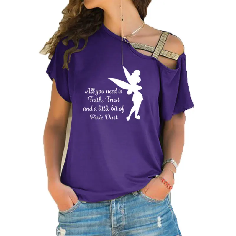 19 Новая летняя футболка с надписью «All you need is a little Faith Trust and Pixie Dust», милая Футболка с принтом Тинкербелл, Женский Топ - Цвет: 19
