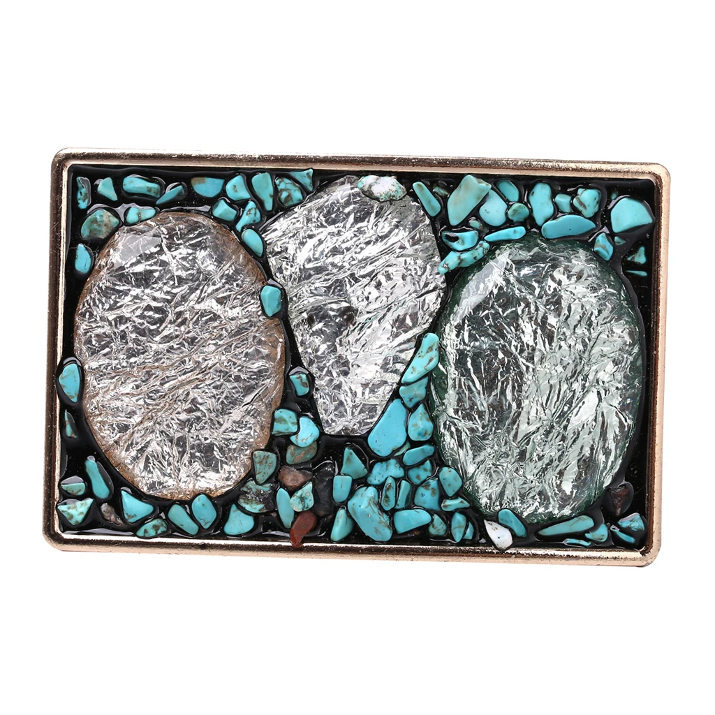 Western Belt Buckle Replacement - Inlaid Gemstone & Turquoise - Novelty Cowboy Belt Buckle, Oval / Square