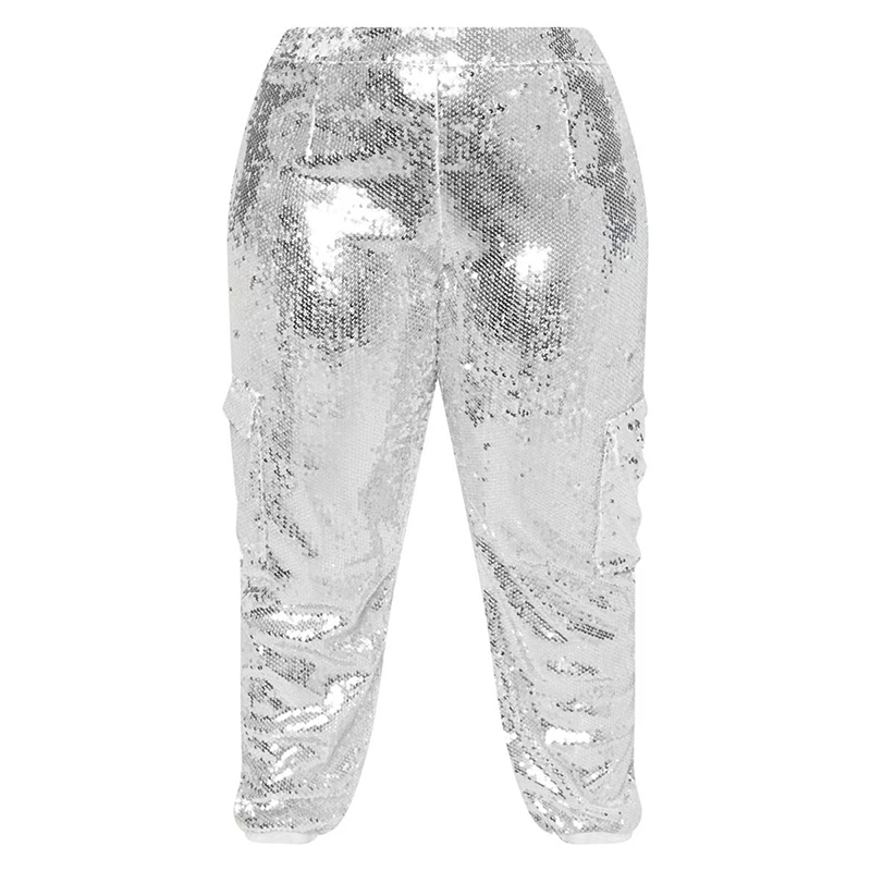 Kissmilk досуг свободные большие новые модные женский эластичный пояс брюки серебряные блестки карман брюки