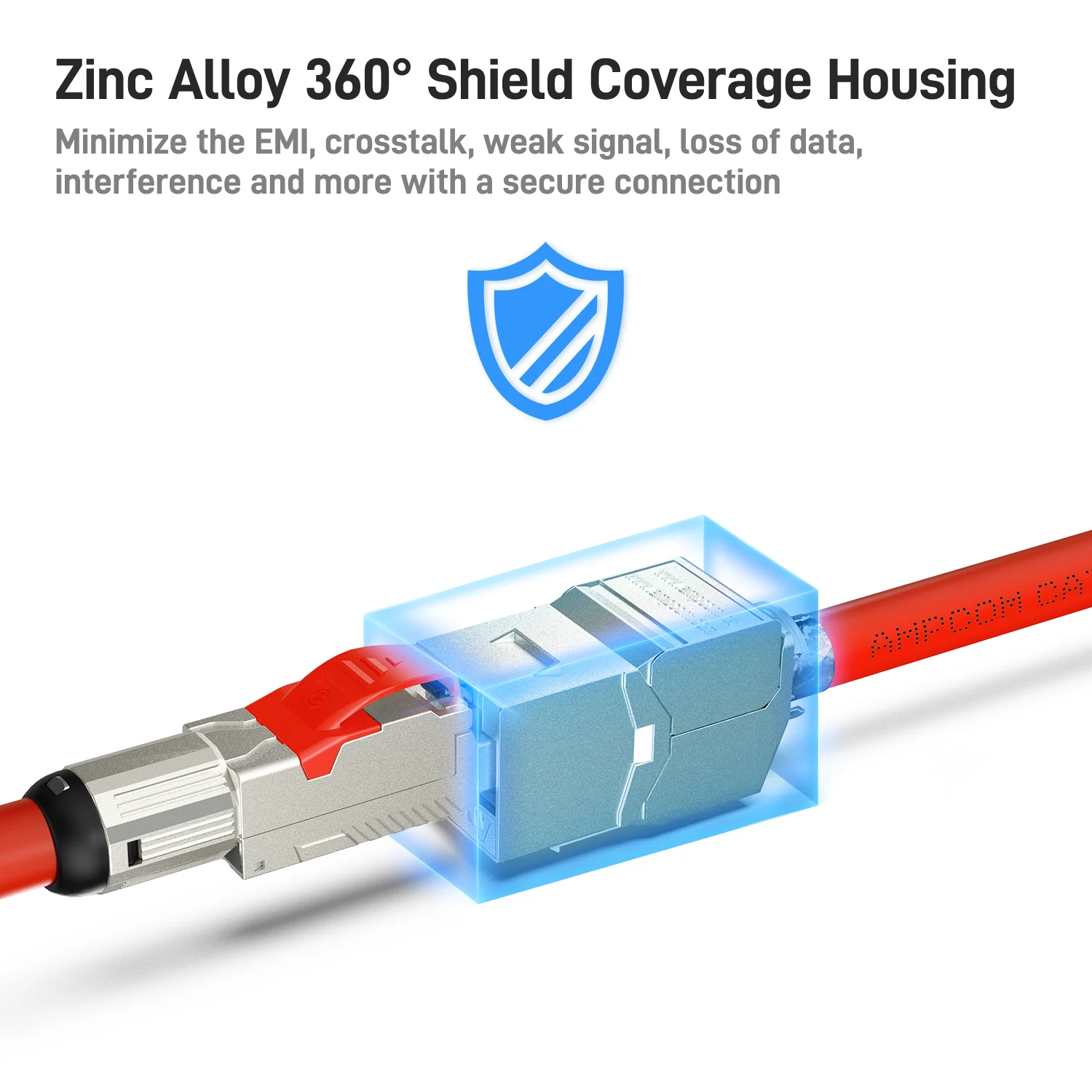 Ampcom Zinc-alloy Keystone Jack Módulo de Liga de Zinco Adaptador Acoplador Blindado Cat6a Cat7 12 Pcs - Imagem 3