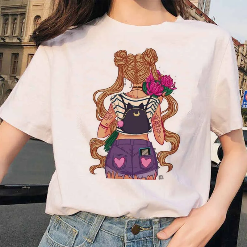 

Sailor Moon 90s funny T Shirt Harajuku clothes Tshirt Aesthetic cat Anime Women Cute Female T-shirt Kawaii Tees Fashion Ullzang
