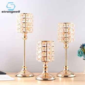 

Strongwell Modern Crystal Candle Holder Desktop Glass Artware Metal Candlestick Ornaments Home Decoration Wedding Gift