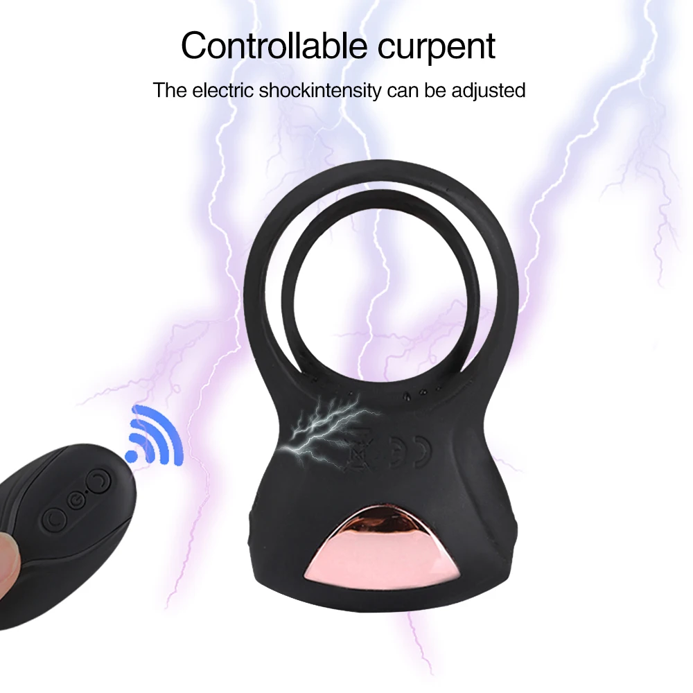Dual Vibrating Silicone Cock Ring With Electric Shock For Men_voghion.com