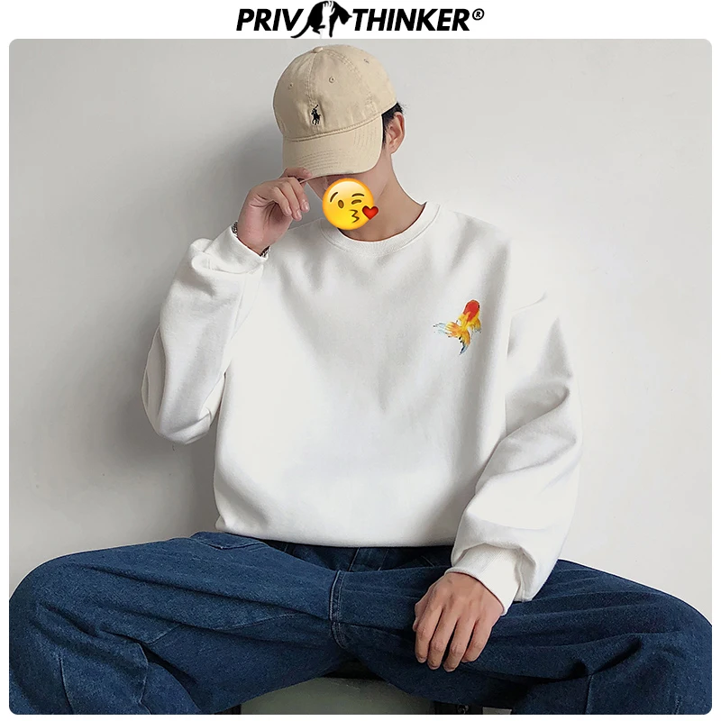 Privathinker, Мужская Осенняя утолщенная толстовка с круглым вырезом, Мужская Уличная одежда, теплые толстовки с принтом, мужские Модные свободные пуловеры