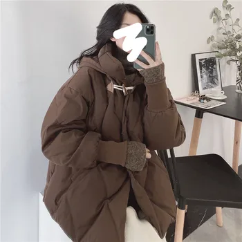 

Women Down Coat Winter Losoe Down Jacket Horn Button Hooded White Duck Down Coat Female Autumn and Winter Jackets NS1751