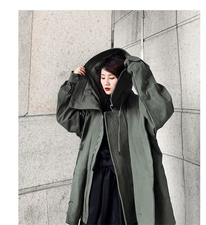 XITAO, плиссированный Тренч на завязках, модная новинка, зимнее элегантное пальто с длинным рукавом, широкой талией и капюшоном GCC2949
