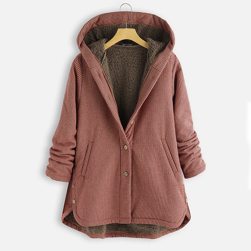 Women's winter coat  lattice Warm Fleece Maternity Hooded Pregnant Woman wool Jacket  Plus Size Pocket Women Outwear S-3XL