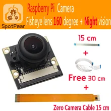 Raspberry pi, módulo de câmera 5mp grande angular peixe 160 + visão noturna lentes de vigilância 1080p para raspberry pi zero 3b + 4b pi0 w