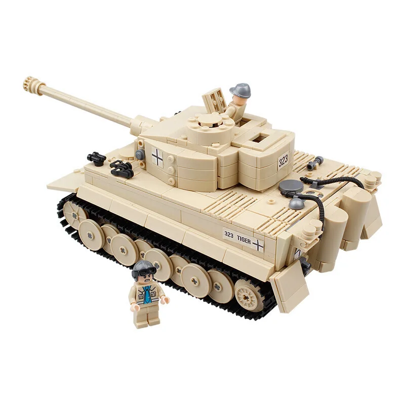 

82011 KAZI Century Military Tank Cannon Model German Armored Forces Tiger-type Tan Assembled Building Blocks