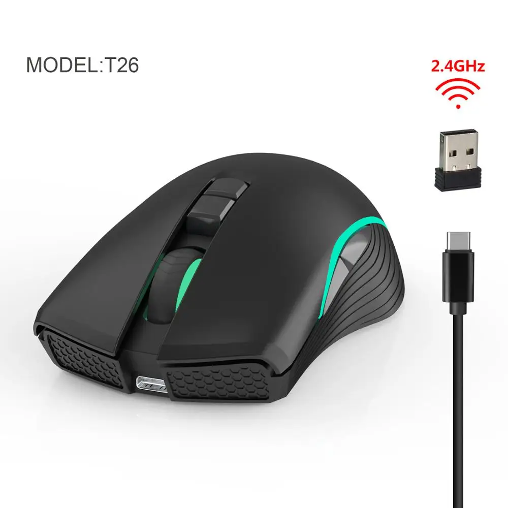 

T26 2.4g wireless mouse type c charging interface Gaming Mouse 3 Level Adjustable Color Glowing Gamer Mouse for Desktop Laptop
