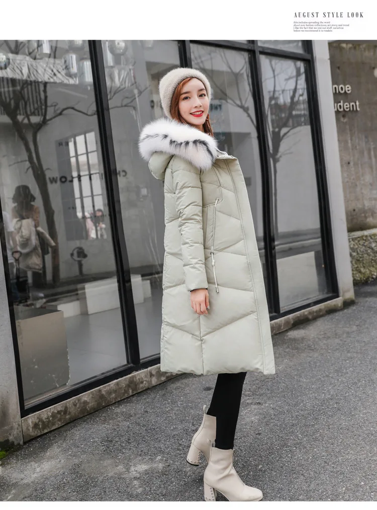 White Duck Down Jacket Hot Selling Large Fur Collar down Jacket Women's Mid-length Thick Loose-Fit over-the-Knee Coat