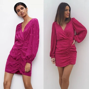 

2020 Newly Fashion Vintage Dot Drape Dress Trendy Casual Streetwear Clothes Female Red Sexy Dress Party Club Dress Wholesale