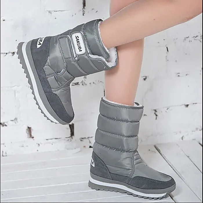 Г.,, женские пуховые Ботинки теплая обувь на платформе женские водонепроницаемые зимние ботинки женские цветные бархатные зимние ботинки женская обувь - Цвет: Grey