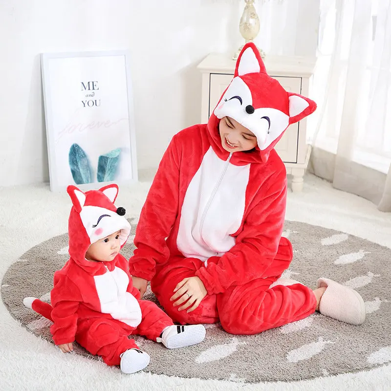 

SAILEROAD Family Pajamas Matching Outfits For Mom and Baby Cartoon Fox Flannel Kigurumi Kids Christmas Pajamas for Families Sets