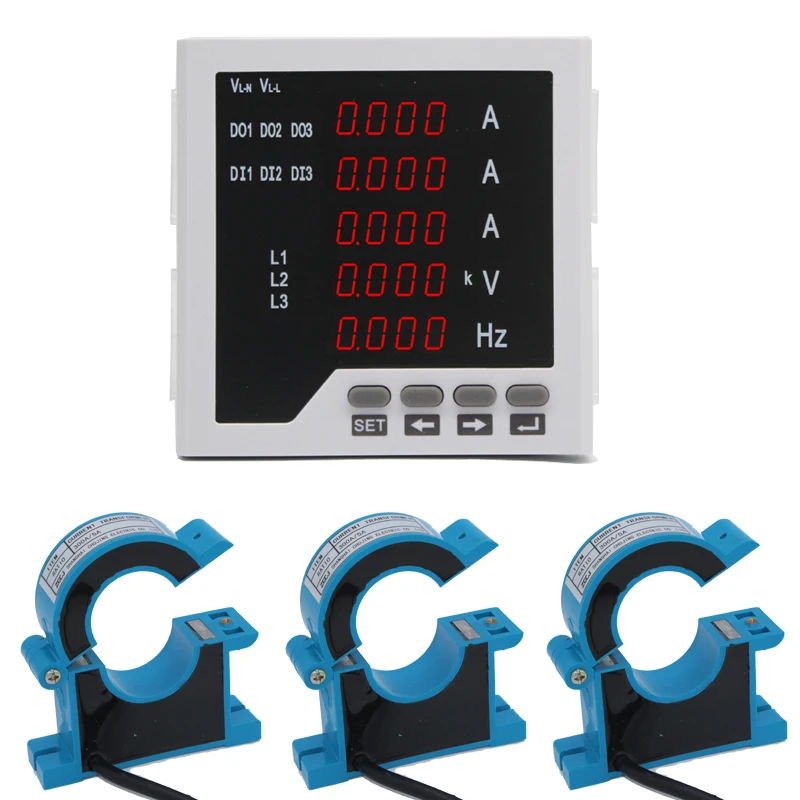 100A 600A 3 phase multifunction meter with high alarm relay output and