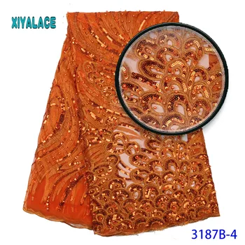 

2020 high quality French Nigerian sequins net lace,African tulle mesh sequence lace fabric for party dress 5yards/lot