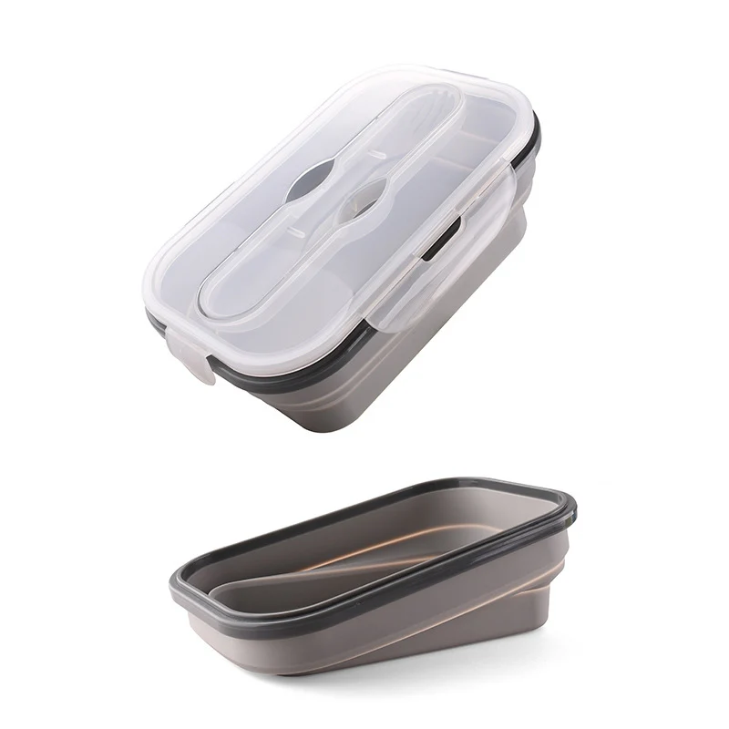 Силиконовый Ланч-бокс Bento, контейнер для еды, складной контейнер для еды, кухонные принадлежности, портативное хранение, микроволновка с подогревом, высокая температура - Цвет: Gray