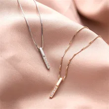 Fengxiaoling Настоящее серебро 925 пробы несколько цирконов геометрический подвес-полоска ожерелья для женщин Простые Модные ювелирные изделия