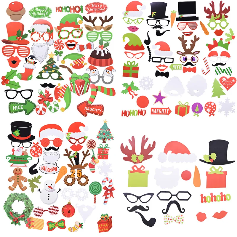 

17-50pcs DIY Photo Booth Prop Christmas Adult Kids Santa Claus Dress up Funny Mask Prop Xmas New Year Party Decor Photo Props
