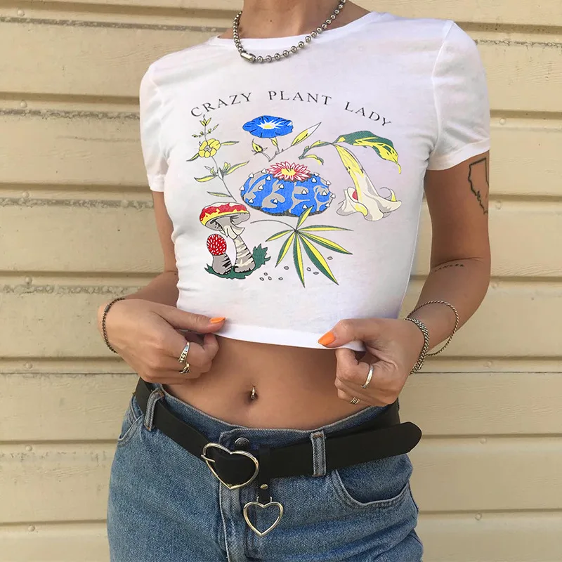 

Printed Casual White Tshirt Women Harajuku Kawaii Bodycon Tee Shirt Ladies Short Sleeve Crop Tops Tees Korean Summer 2019