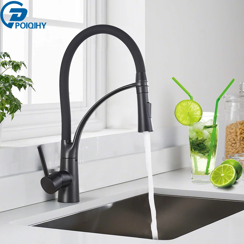 Hot Item Tap Kitchen-Sink-Faucet Stream Bathroom Pull-Down Golden-Mixer Single-Lever Black POIQIHY QMrXeLrnrAy