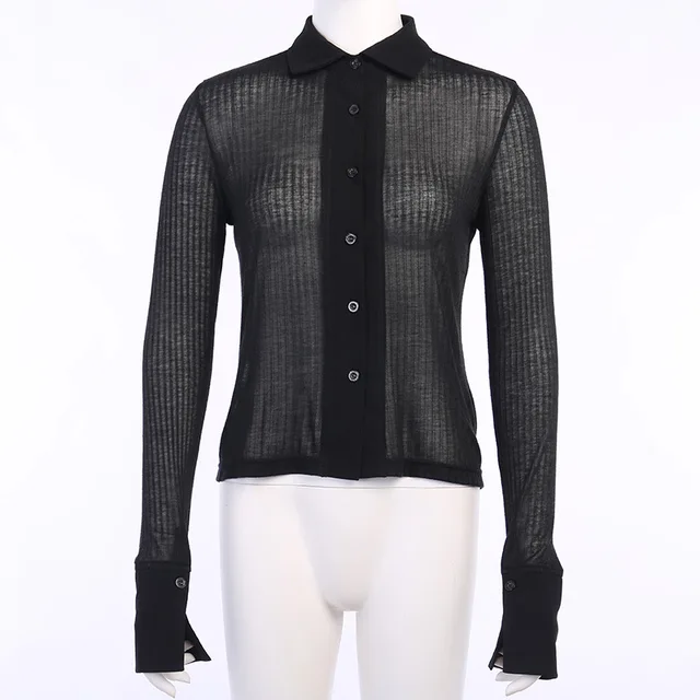 sheer black button up top