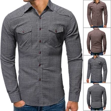 Брендовая мужская клетчатая рубашка английская Мода лацканы с длинным рукавом Повседневные фланелевые рубашки двойной карман хип хоп Уличная Одежда большого размера