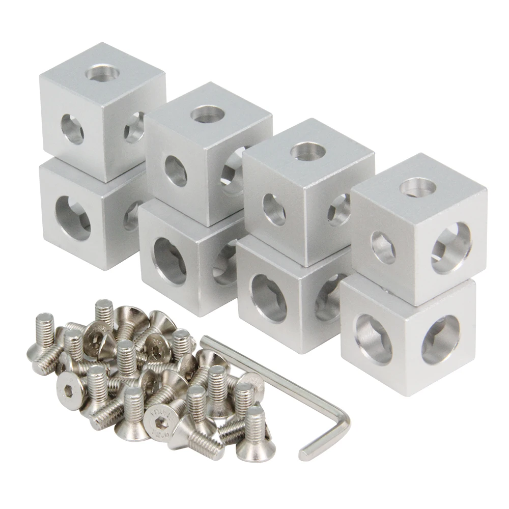 Befenybay 8PCS Silver Corner Bracket Cube with 24PCS M5 Set Screws for2020Series Slot 6mm Aluminum Extrusion Profile Accessories