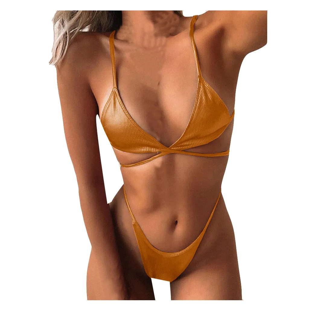 Женский бандажный бюстгальтер с пуш ап и подкладкой пляжный комплект бикини