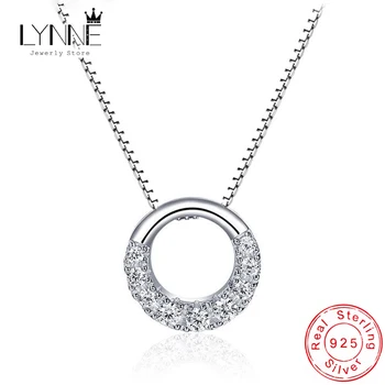Hot Fashion Fine Round Rhinestone CZ Pendant Necklaces 925 Sterling Silver Semi Circle Zircon Choker Necklace Women Jewelry Gift