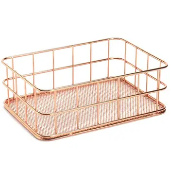 

Promotion--Storage Basket metal Wire Bathroom Shelves Makeup Organiser Rose Gold Brush Pen Holder Wire Mesh Bathroom Toiletries