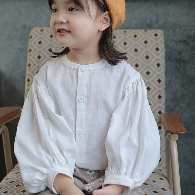 

Girls Shirt Lantern Sleeve Casual Breathable Top Shirt 2021 Spring Summer New Children'S Clothes Baby Kids Clothing Cardigans