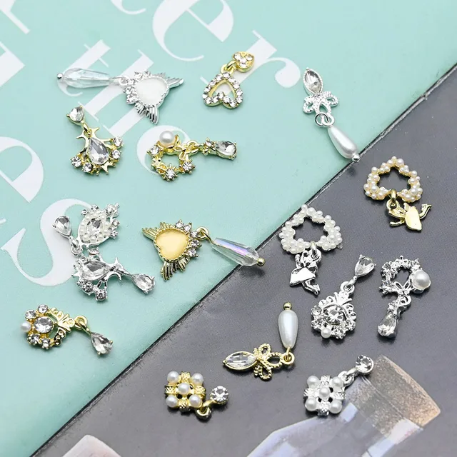 10pcs-Heart Jewelry Nail Dangle Charms Angel With Pearls+Rhinestones Decors  For Acrylic Nails 18 Design Manicure Decorations #F2