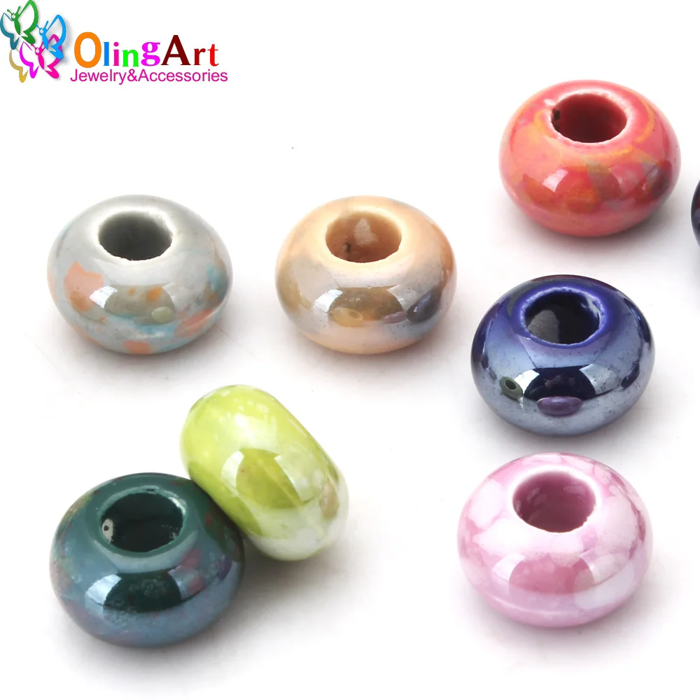 OlingArt 14x9 мм 12 шт Разноцветные гальванические керамические бусины с большим отверстием для DIY европейских браслетов Изготовление ювелирных ожерелий