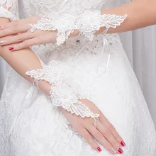Пара коротких белых свадебных перчаток без пальцев, на запястье, Длинный цветок, тюль, Дамское свадебное платье с перчатками, аксессуары