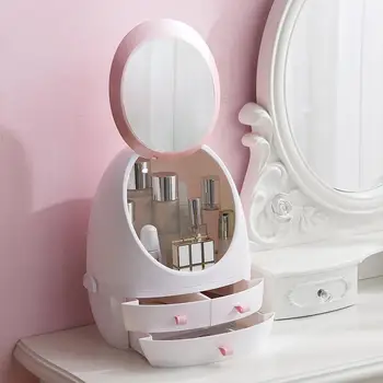

Cosmetic Storage Box Drawer Makeup Organizer Portable Bathroom Dressing Table Cosmetic Storage Display Box Case With Mirror