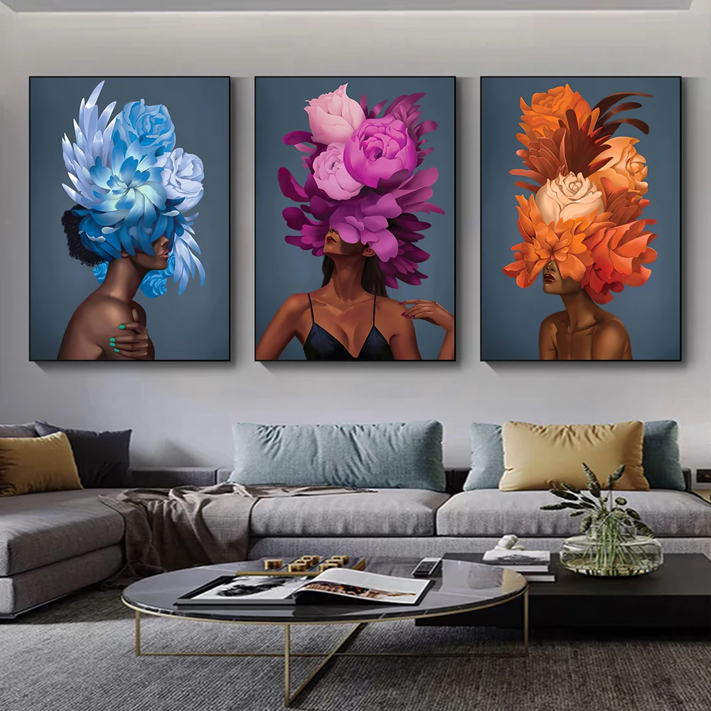 

Abstract Colorful Flower Woman Canvas Painting Girls Portrait Posters and Prints Cuadros Wall Art Picture for Living Room Decor