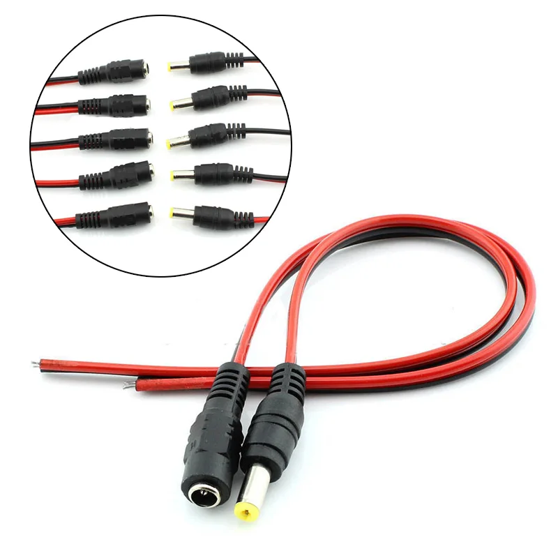 

DC Power Lines Wire Jack Connector Plug for LED driver/strip Connector/CCTV camera 5 Pair 12V 5.5*2.1mm 28cm