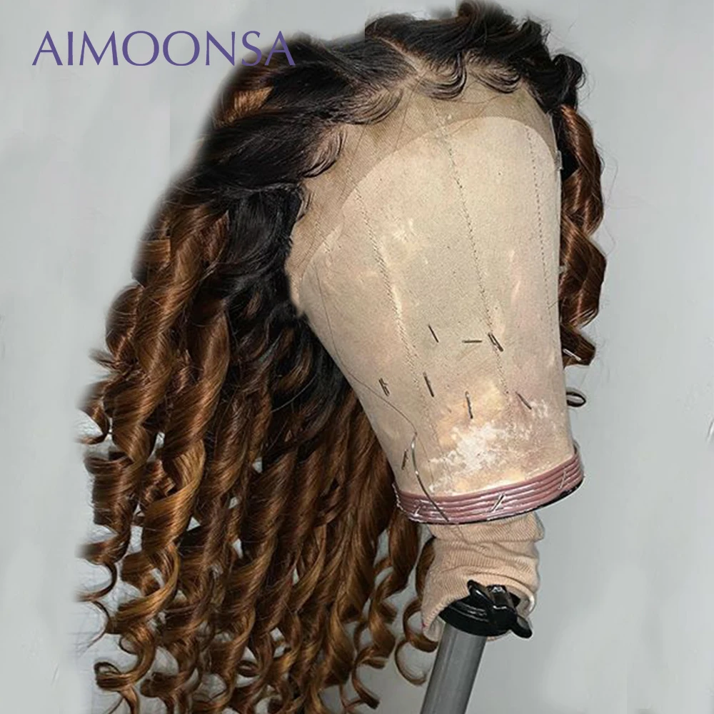 

Honey Blonde Lace Front Wigs 1B/30 Ombre Wig Human Hair Pre Plucked Lace Wig Natural Hairline Bleached Knots Remy Aimoonsa