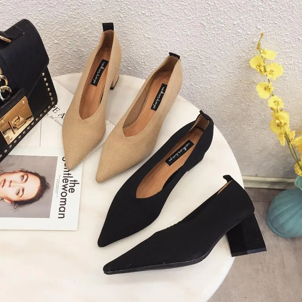 moda puntiaguda boca gruesa con el temperamento solo zapatos casual cómodo transpirable volar zapatos tejidos